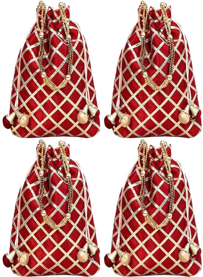 DUCHESS Women Maroon Gota Patti Potli Bag (Pack of 4)
